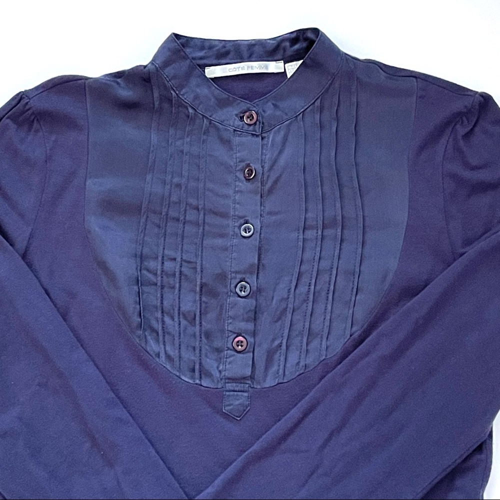 Coté Femme ruched long sleeves button down shirt/ tee sz 10-12